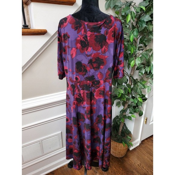 George Women's Purple Floral Polyester V-Neck 3/4 Sleeve Knee Length Dress XL - Picture 8 of 13